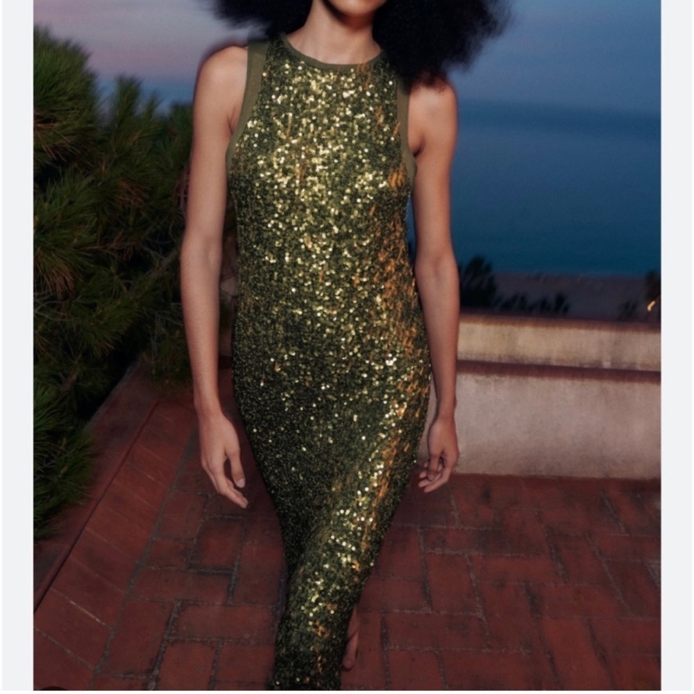 Zara Gold Sequin Midi Dress